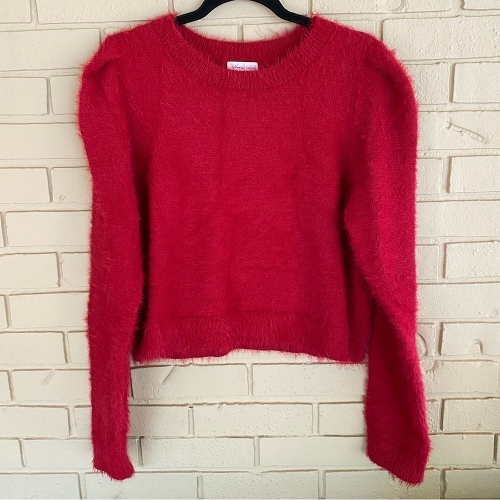 Lovers + Friends Women's Red Round Neck Eyelah Long Sleeve Sweater Size Large L